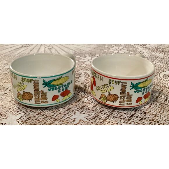 Set of 2 Vintage Cisco Stackable Soup Bowl Mugs Chicken Mushroom Onion Celery - Picture 4 of 10
